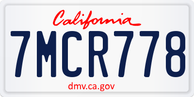 CA license plate 7MCR778