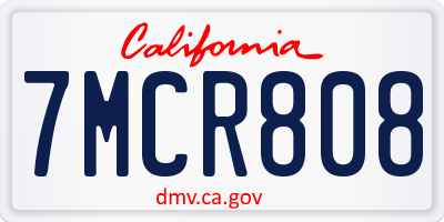 CA license plate 7MCR808