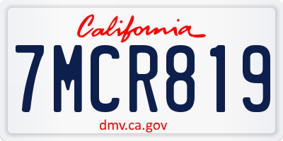 CA license plate 7MCR819