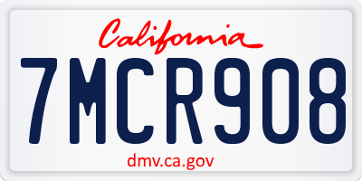 CA license plate 7MCR908