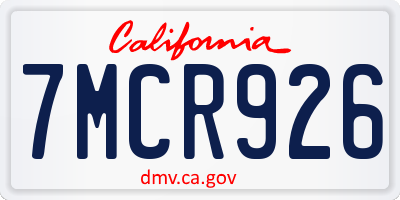 CA license plate 7MCR926