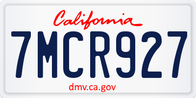 CA license plate 7MCR927