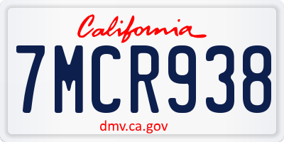 CA license plate 7MCR938