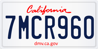 CA license plate 7MCR960