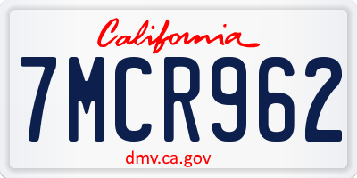 CA license plate 7MCR962