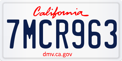 CA license plate 7MCR963