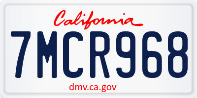 CA license plate 7MCR968