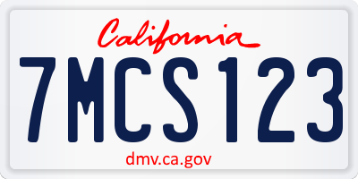 CA license plate 7MCS123