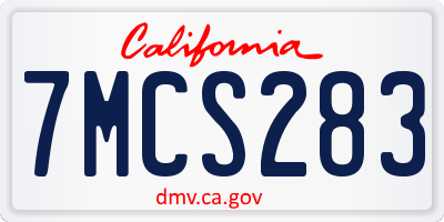 CA license plate 7MCS283