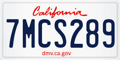 CA license plate 7MCS289