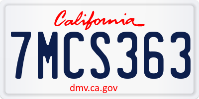 CA license plate 7MCS363