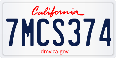CA license plate 7MCS374