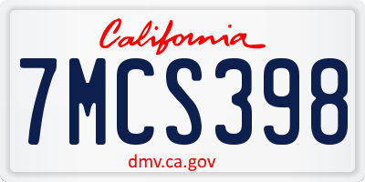 CA license plate 7MCS398