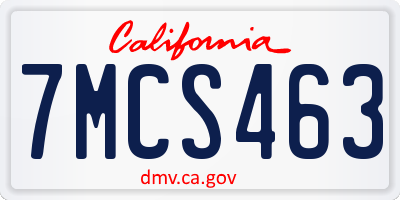 CA license plate 7MCS463
