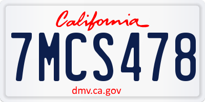 CA license plate 7MCS478