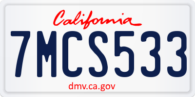CA license plate 7MCS533