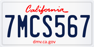 CA license plate 7MCS567