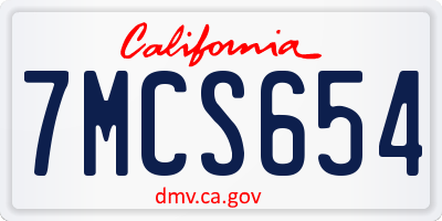 CA license plate 7MCS654