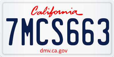 CA license plate 7MCS663
