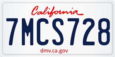CA license plate 7MCS728