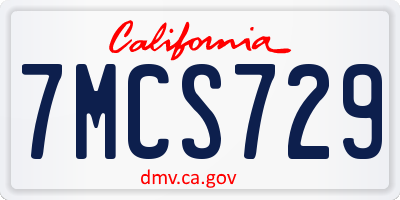 CA license plate 7MCS729
