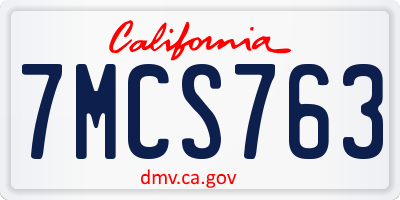 CA license plate 7MCS763