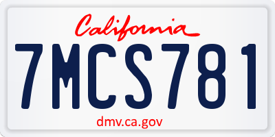 CA license plate 7MCS781