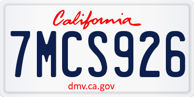 CA license plate 7MCS926