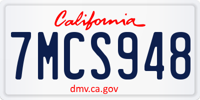CA license plate 7MCS948