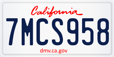 CA license plate 7MCS958