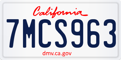 CA license plate 7MCS963