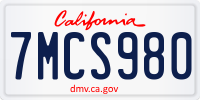 CA license plate 7MCS980