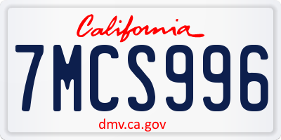 CA license plate 7MCS996