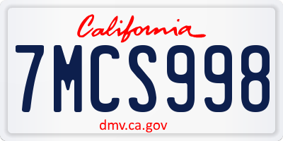 CA license plate 7MCS998