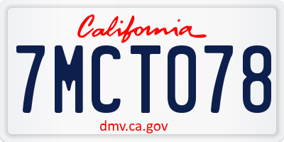 CA license plate 7MCT078