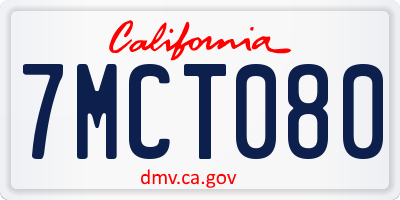 CA license plate 7MCT080