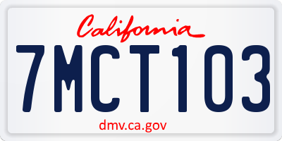 CA license plate 7MCT103