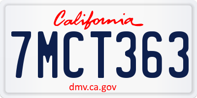 CA license plate 7MCT363