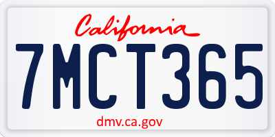 CA license plate 7MCT365