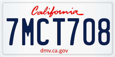CA license plate 7MCT708