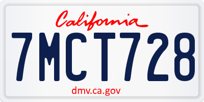 CA license plate 7MCT728