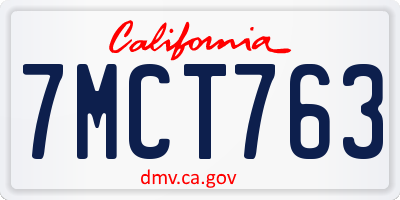 CA license plate 7MCT763
