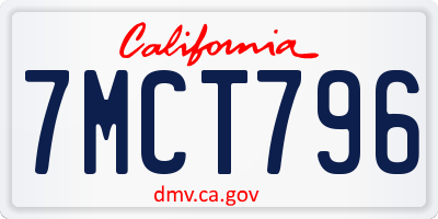 CA license plate 7MCT796