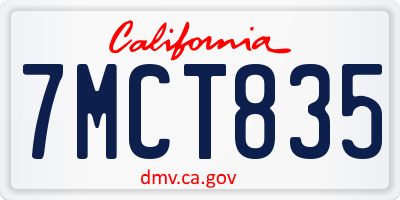 CA license plate 7MCT835