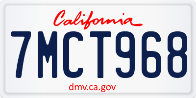 CA license plate 7MCT968