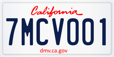 CA license plate 7MCV001