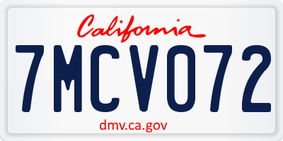 CA license plate 7MCV072