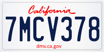 CA license plate 7MCV378