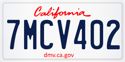 CA license plate 7MCV402