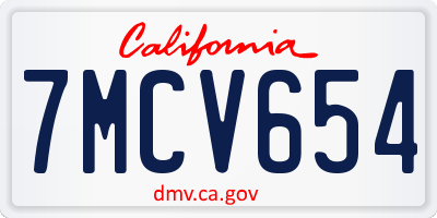 CA license plate 7MCV654